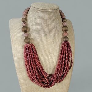 Multi Strand Necklace Beaded Beads Mauve Earth tones